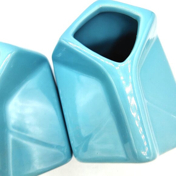 Ceramic Cream Carton Pitchers Turquoise Blue Set of 2, Modern Mid-Century Style - Picture 8 of 11